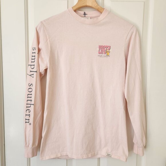 Simply Southern Pink Long Sleeve T-Shirt "Happy Life Happy Mind" Fairy Hippie - Picture 2 of 13